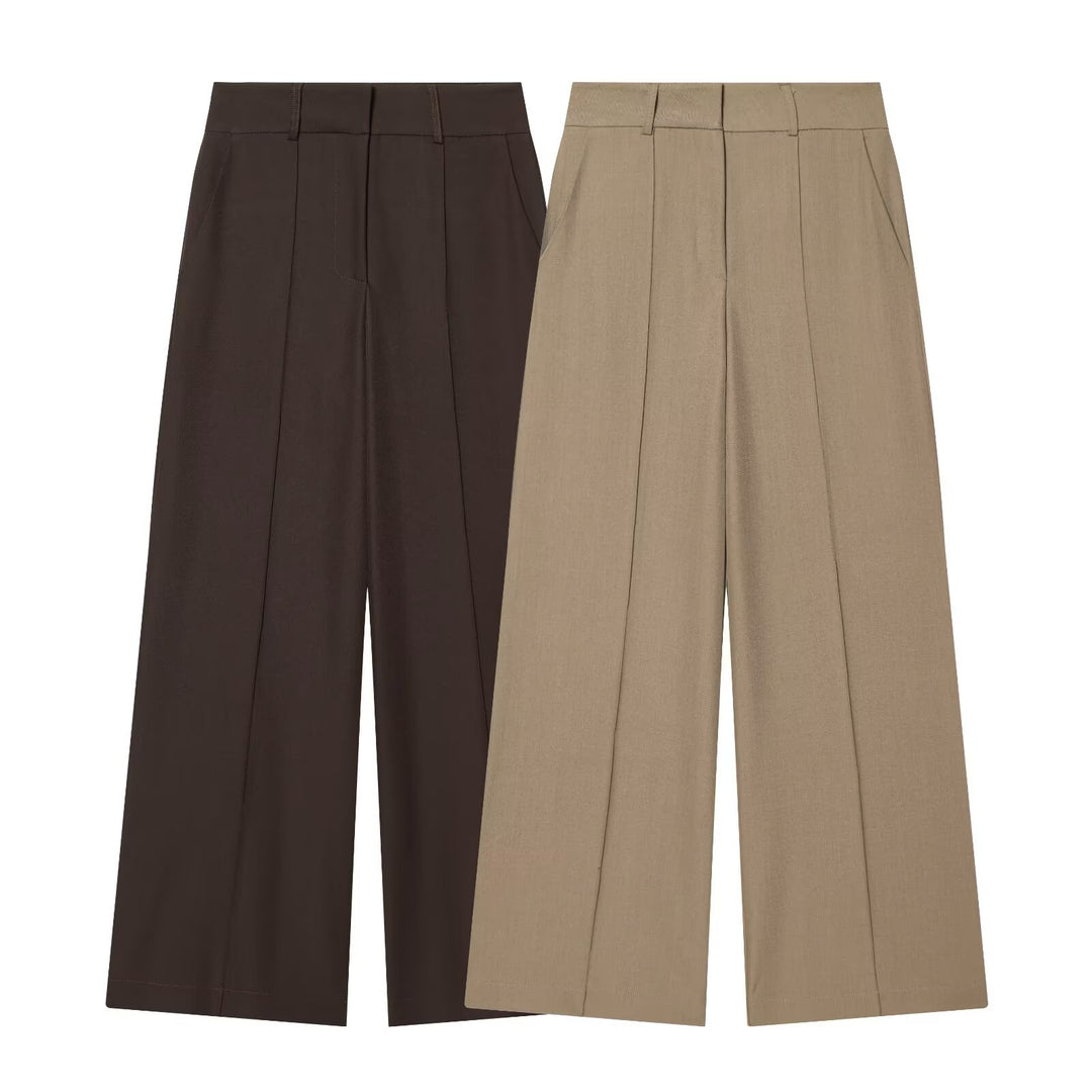 Damen Weite High‑Waist-Hose mit markanter Bügelfalte und Bundfalten Drune