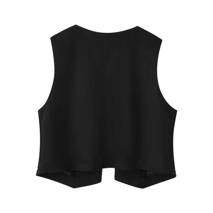 Damen nan bestickte taillierte Weste mit floraler Stickerei, Metallnieten und Bindeband Drune