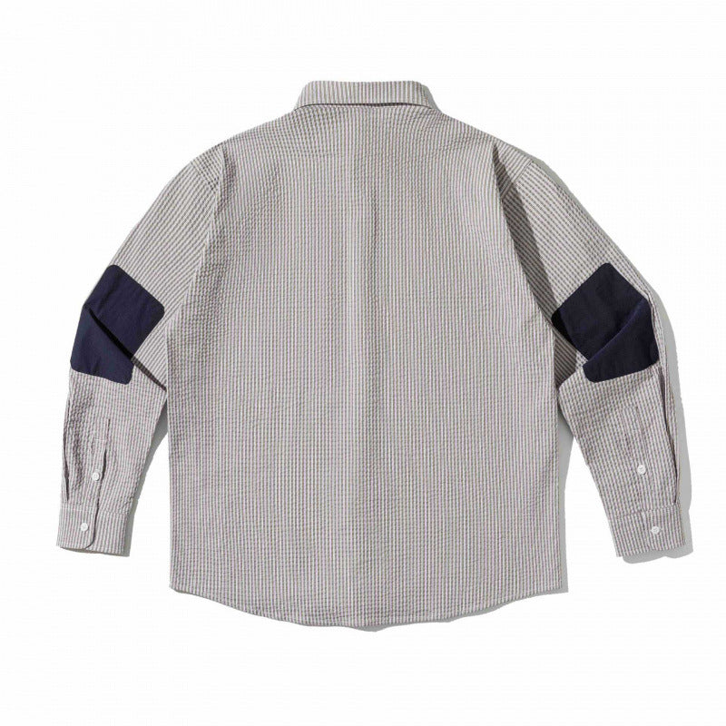 Unisex Boxy-Overshirt im Seersucker‑Look mit doppelten Brustklappen und Hemdkragen Drune