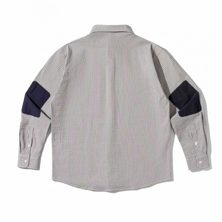 Unisex Boxy-Overshirt im Seersucker‑Look mit doppelten Brustklappen und Hemdkragen Drune