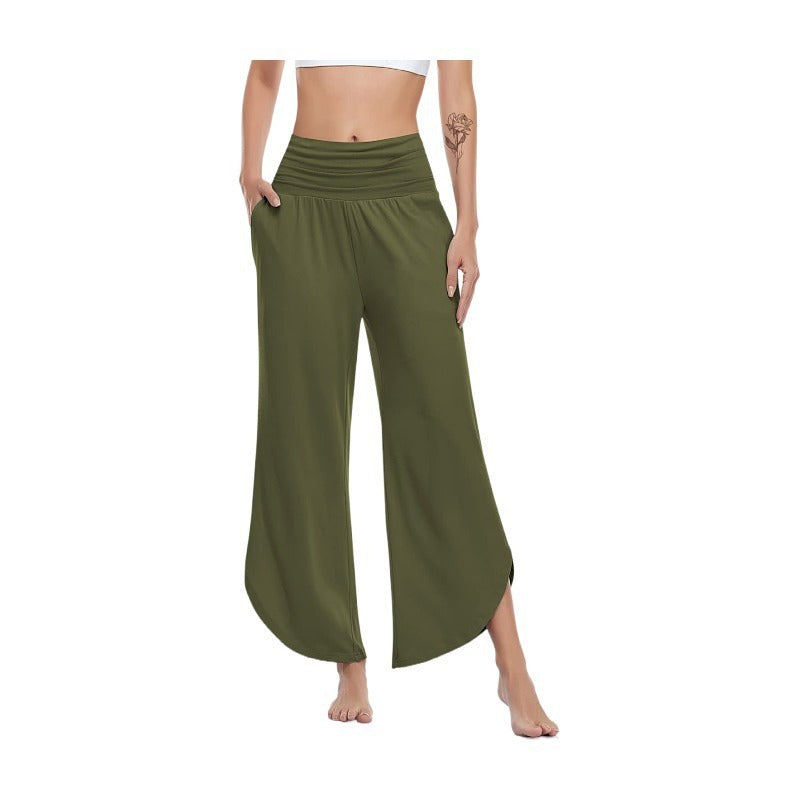 Damen Weite Palazzo-Hosen mit flexiblem Bund und seitlichen Schlitzen Drune