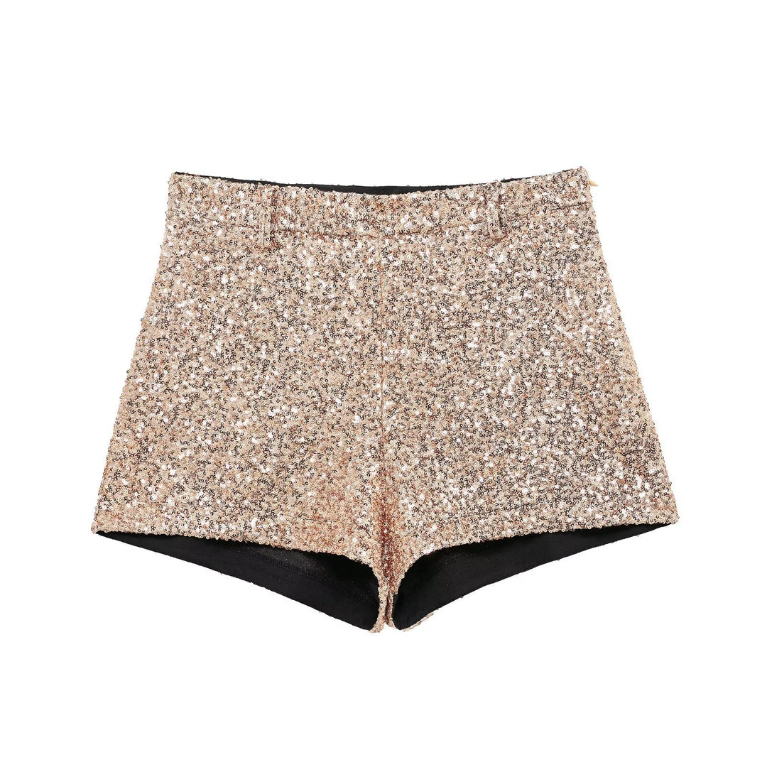 Damen Pailletten Hohe Taillen Shorts Drune