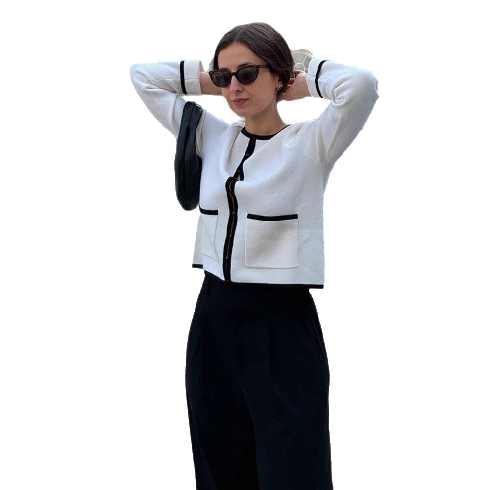 Damen Feiner Kontrast-Knopfleisten‑Cardigan mit Paspelung und aufgesetzten Taschen Drune