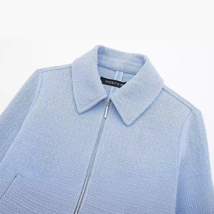 Damen nan strukturierte Kurzjacke im Bouclé-Look mit Reißverschluss und Hemdkragen Drune