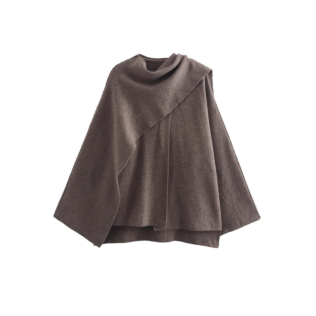 Damen Cape mit asymmetrischem Fall, Stehkragen und Wollmix Drune