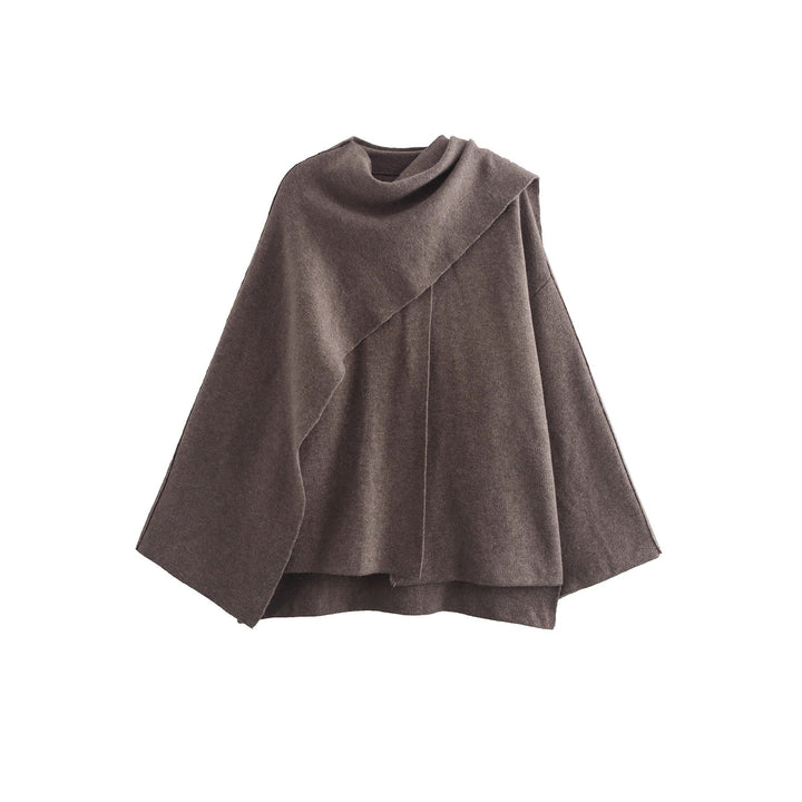 Damen Cape mit asymmetrischem Fall, Stehkragen und Wollmix Drune
