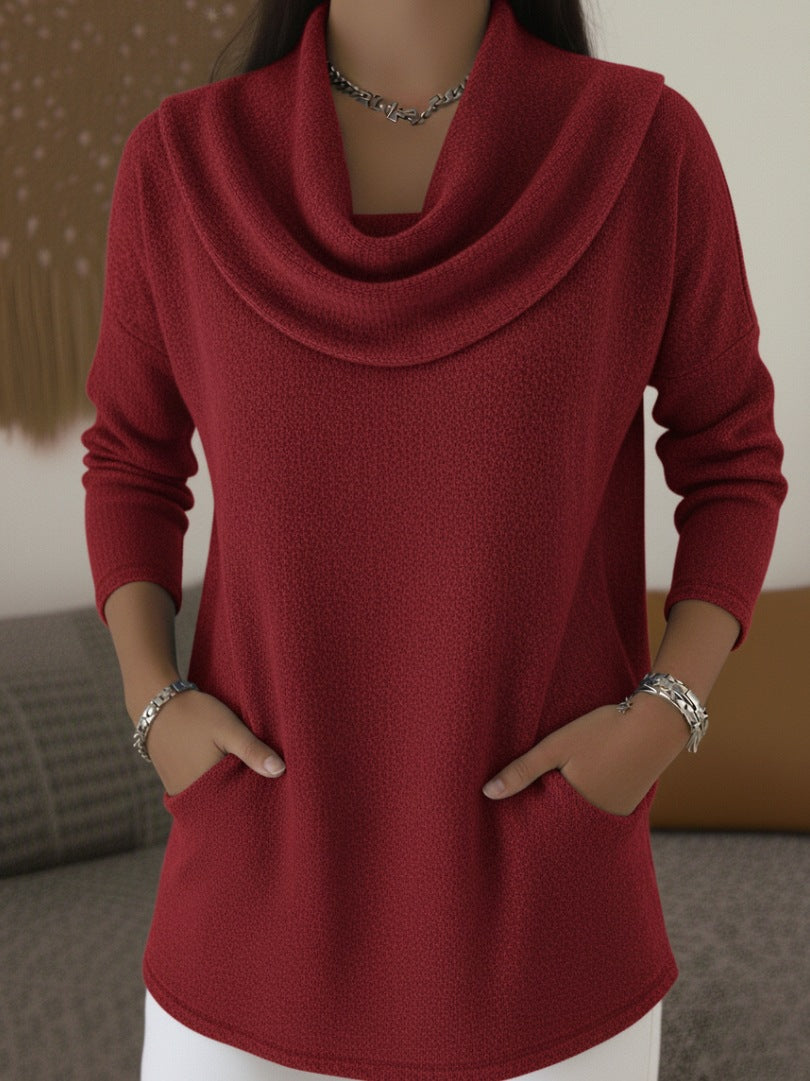 Damen Kuscheliger Feinstrick-Pullover mit Schalkragen und Eingrifftaschen Drune