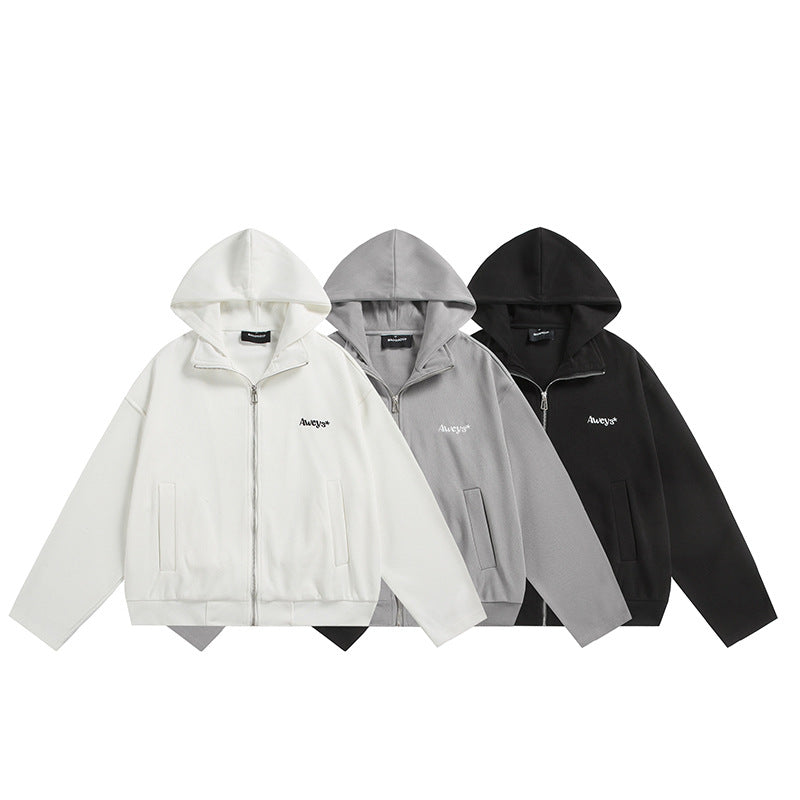 Unisex Oversize-Kapuzenjacke mit Zwei-Wege-Reißverschluss, geradem Saum und dezentem Logo-Emblem Drune