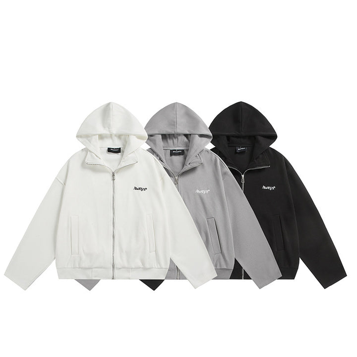 Unisex Oversize-Kapuzenjacke mit Zwei-Wege-Reißverschluss, geradem Saum und dezentem Logo-Emblem Drune