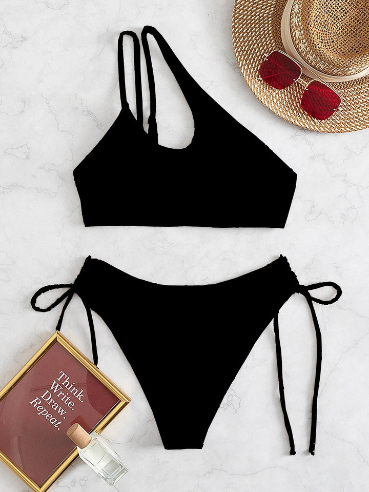 Damen Bikini-Set mit asymmetrischem Oberteil und seitlicher Schnürung Drune