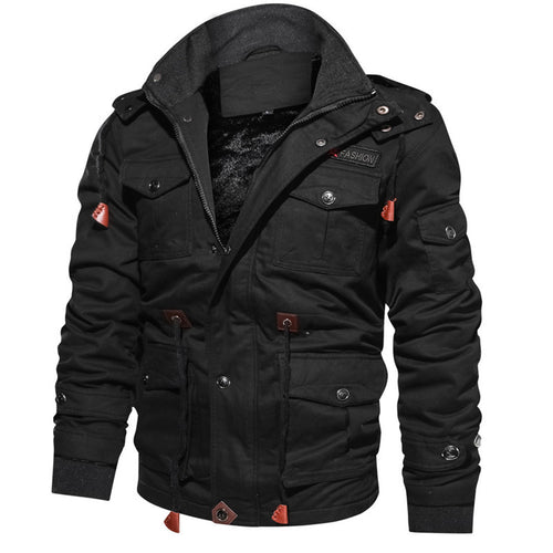 Herren Thermo-gefütterte Canvas-Feldjacke mit Kapuze und Multifunktionstaschen Drune