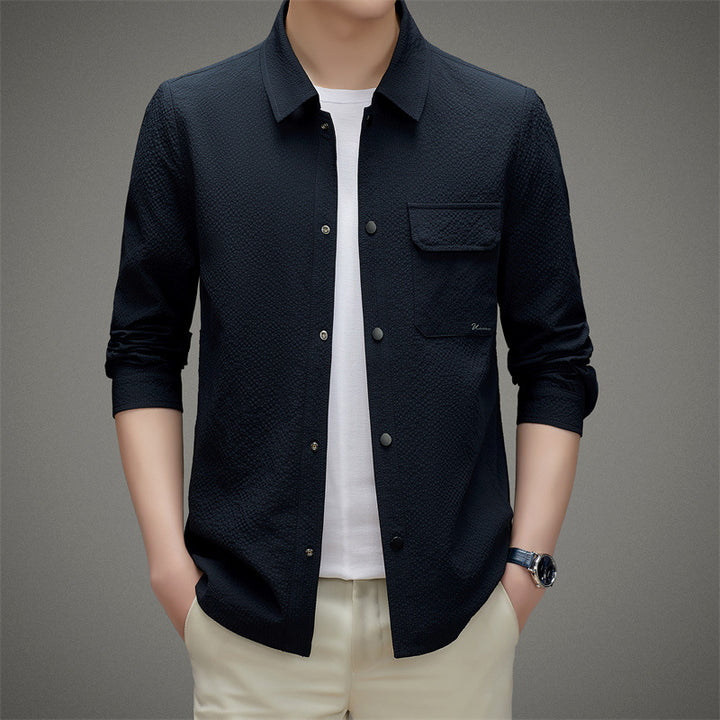 Herren Legeres strukturiertes Overshirt mit Brusttasche und Knopfleiste Drune