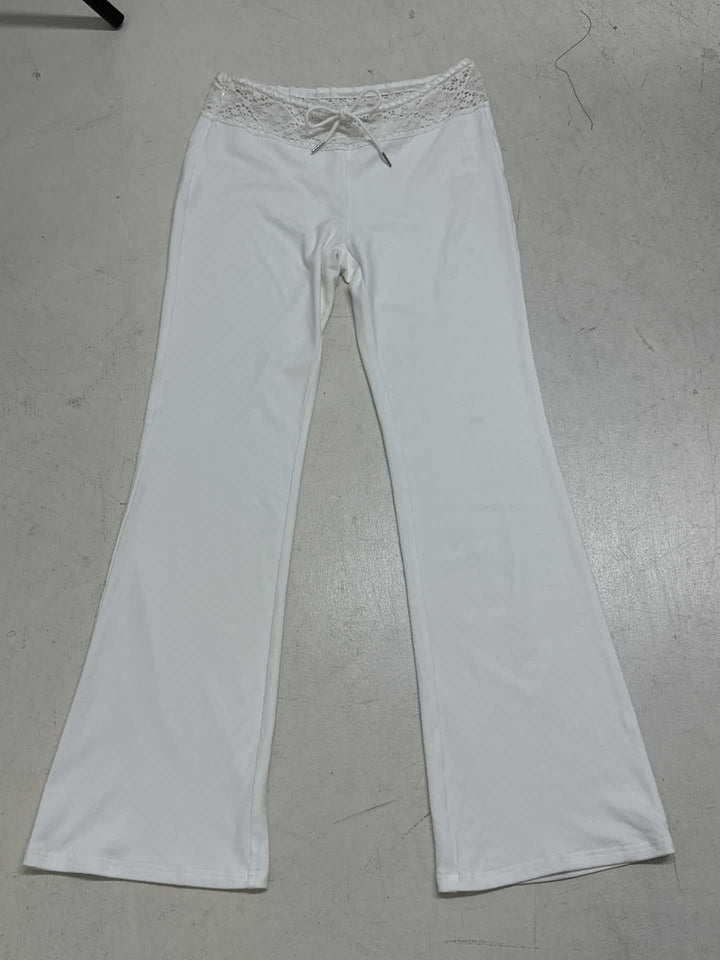 Damen lässige Flared-Loungehose mit verstellbarem Bund und Spitzenakzenten Drune