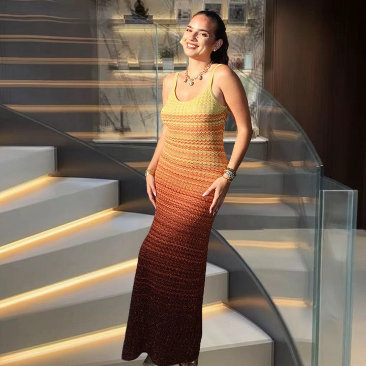 Damen Strick-Maxikleid mit seitlichem Schlitz und elegantem Muster Drune