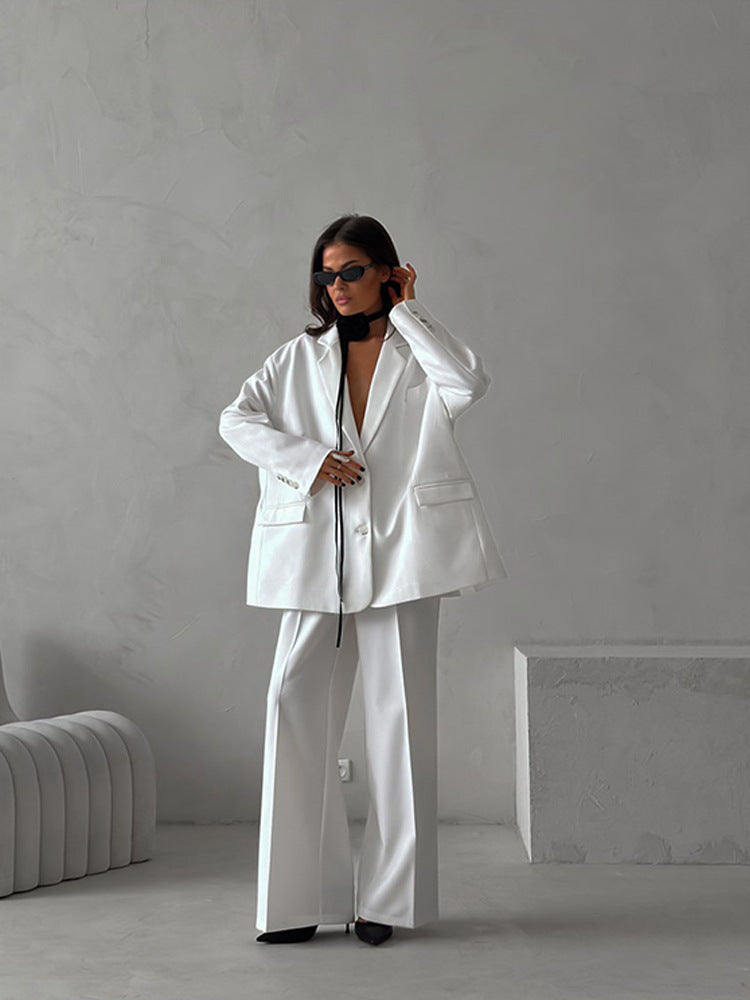 Damen elegantes Zweiteiler-Set mit oversized Blazer und weiter Hose Drune