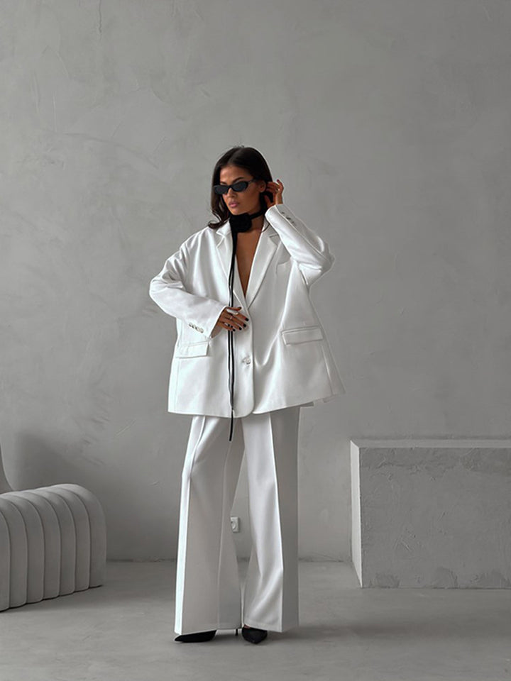 Damen elegantes Zweiteiler-Set mit oversized Blazer und weiter Hose Drune
