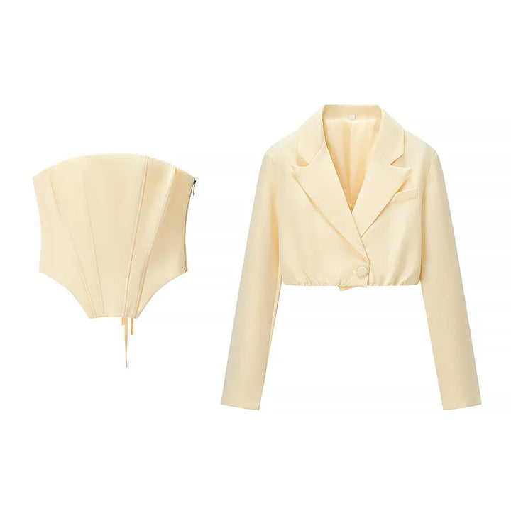 Damen nan zweiteiliges Corsage-Set mit cropped Blazer und konturierter Korsage Drune
