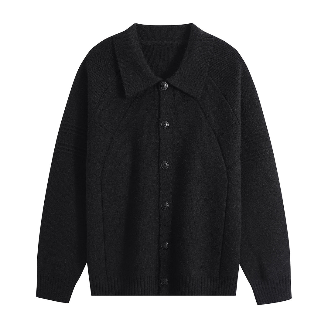 Herren Strickcardigan mit Hemdkragen, Raglanärmeln & geripptem Saum Drune