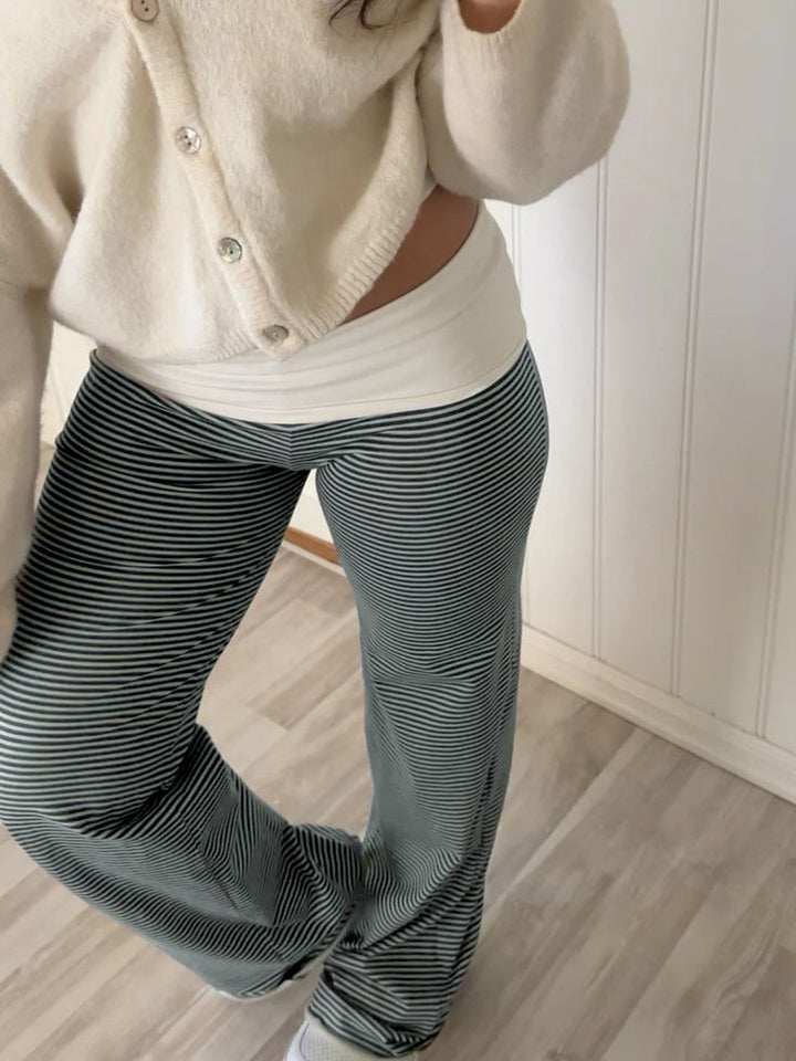 Damen nan Loungehose mit hohem Umschlagbund weitem Bein und feinem Streifenmuster Drune