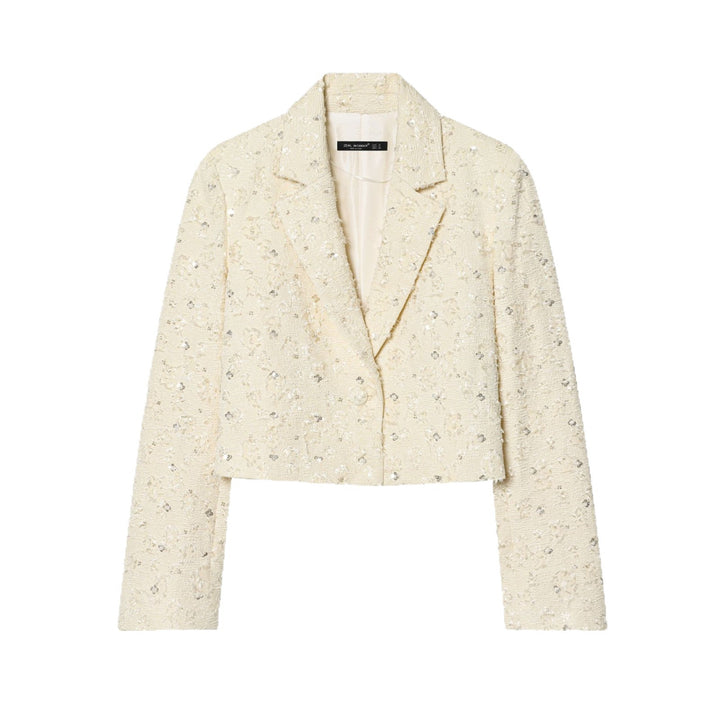 Damen Kurzer Bouclé-Blazer mit Paillettenbesatz und Reverskragen Drune
