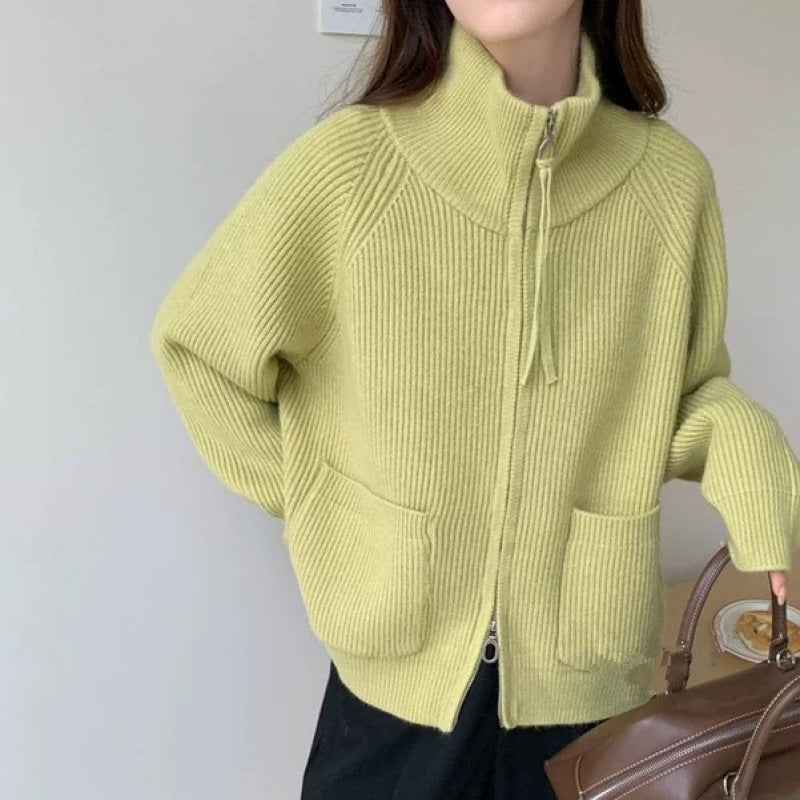 Damen Strickjacke mit hohem Kragen und praktischen Taschen Drune