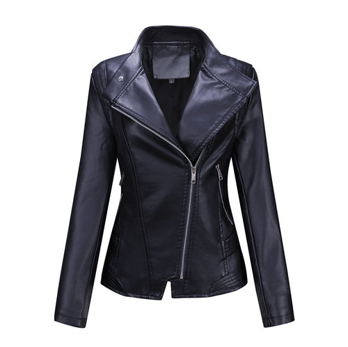 Damen Figurnahe Bikerjacke aus Kunstleder mit asymmetrischem Reißverschluss und taillierendem Schnitt Drune