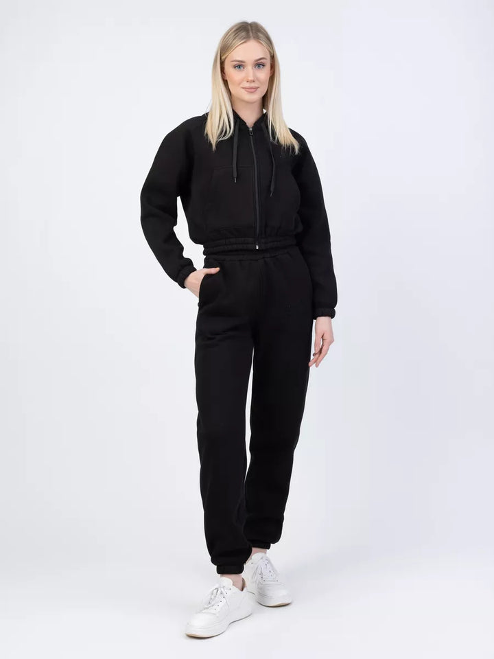 Damen Gekürztes Zip‑Hoodie mit elastischer High‑Waist Jogginghose Drune