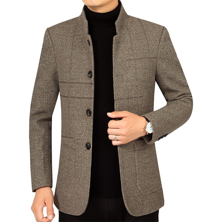 Herren Kurzblazer im Sakko-Stil mit Stehkragen und strukturierter Wollmischung Drune