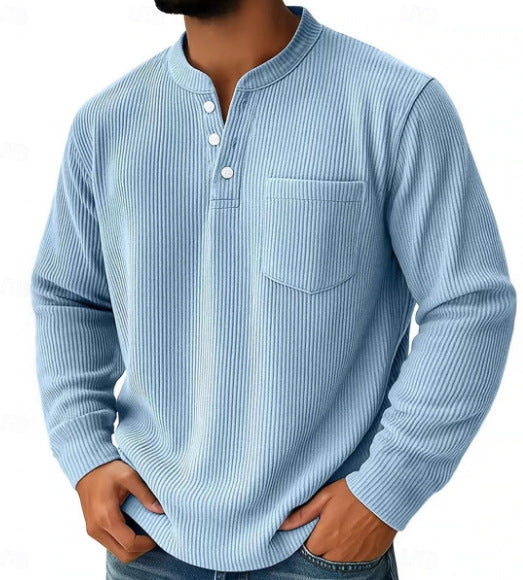 Herren nan thermisches Waffelstrick-Henleyshirt mit Stehkragen Brusttasche und geripptem Komfortschnitt Drune