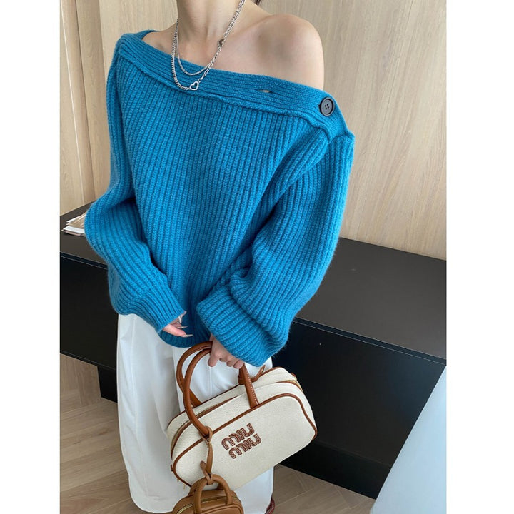 Damen gemütlicher Strickpullover mit elegantem Überhang Drune