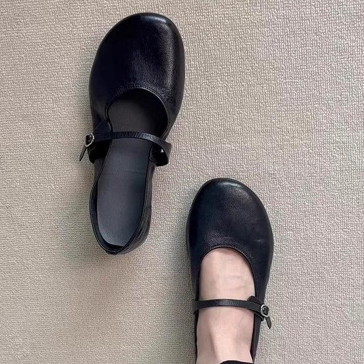 Damen Klassische Leder Mary Jane Ballerinas mit verstellbarem Riemen Drune