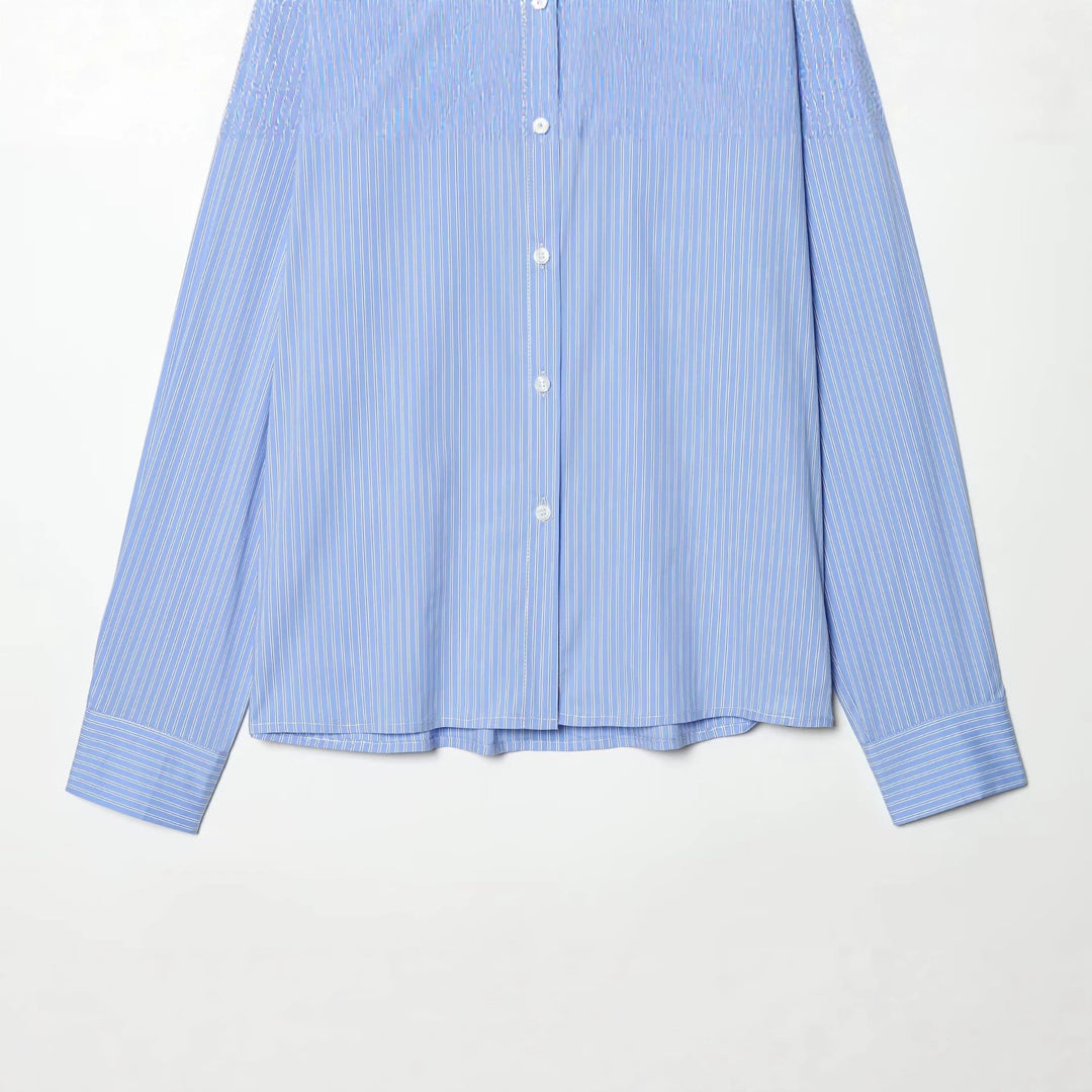 Damen Gestreifte Bluse mit Rüschenkragen und Oversize-Schnitt Drune