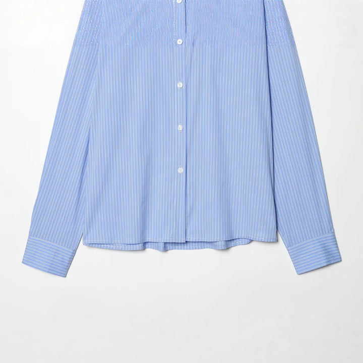 Damen Gestreifte Bluse mit Rüschenkragen und Oversize-Schnitt Drune