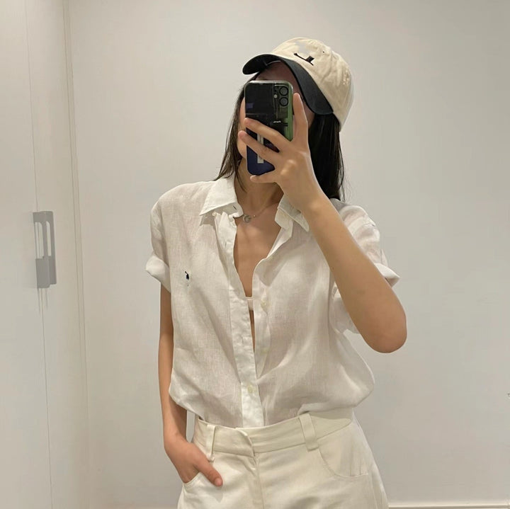 Damen Elegante Kurzarmbluse mit Knopfleiste Drune