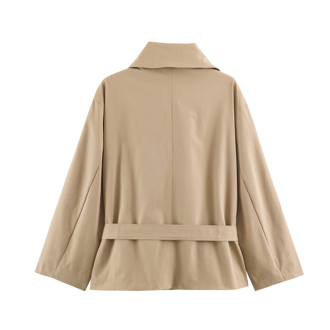 Damen Kurzjacke mit Taillengürtel, boxy Schnitt und breitem Hemdkragen Drune