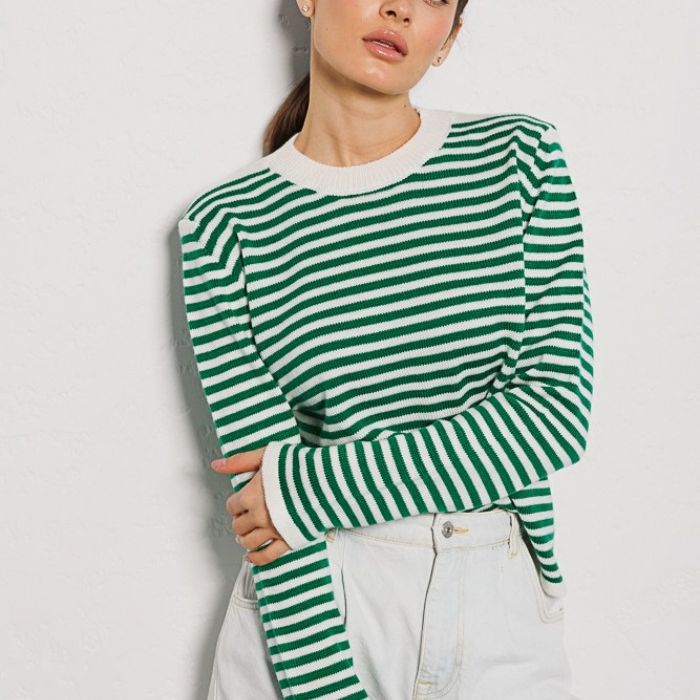 Damen gestreifter, lässiger Pullover aus hochwertigem Baumwollmix Drune
