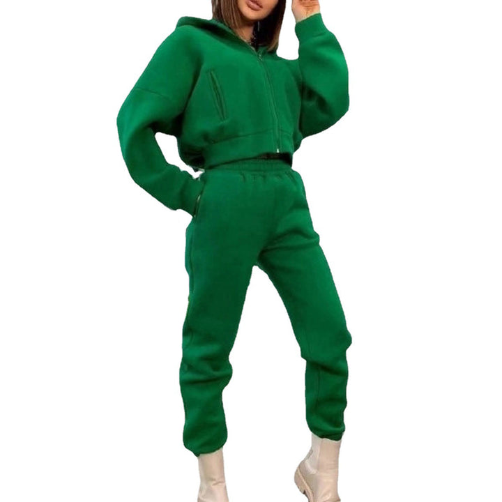 Damen komfortabler Oversize-Zweiteiler Jogginganzug mit Kapuzenhalbzip, elastischem Highwaist-Bund und Kängurutaschen Drune