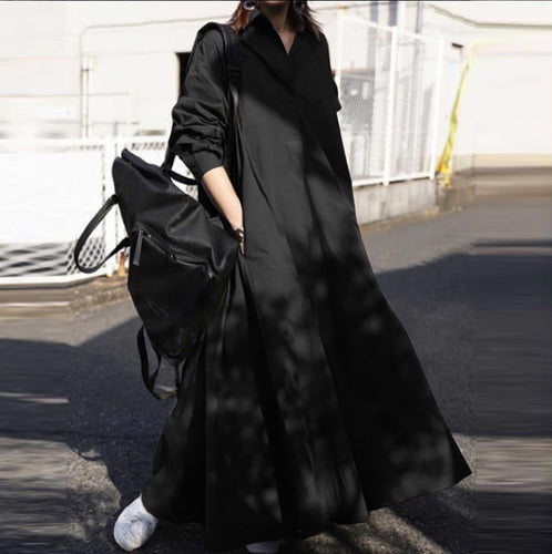 Damen Oversize-Hemdblusenkleid in A-Linie mit Hemdkragen Drune