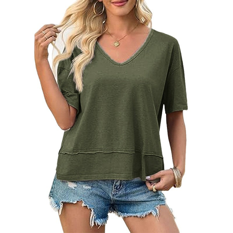 Damen lässiges V-Ausschnitt Oversized T-Shirt Drune