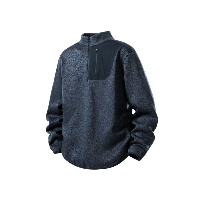 Herren Fleece-Halbzip-Pullover mit Stehkragen, Brustreißverschlusstasche und Relaxed-Fit Drune