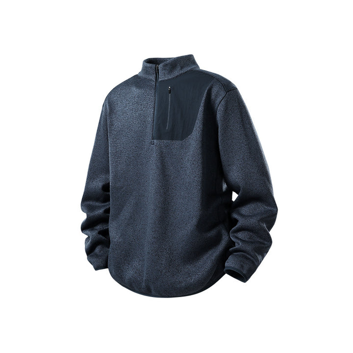 Herren Fleece-Halbzip-Pullover mit Stehkragen, Brustreißverschlusstasche und Relaxed-Fit Drune