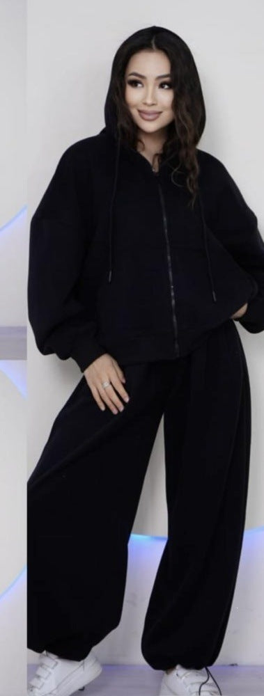 Damen nan übergroße Kapuzenjacke mit Reißverschluss und weite Jogginghose Lounge Set Drune