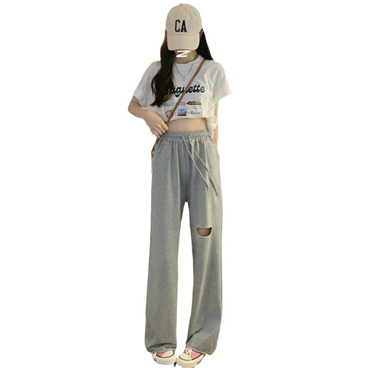 Damen lässige weit geschnittene Sweatpants mit modischem Cut-Out und elastischem Bund