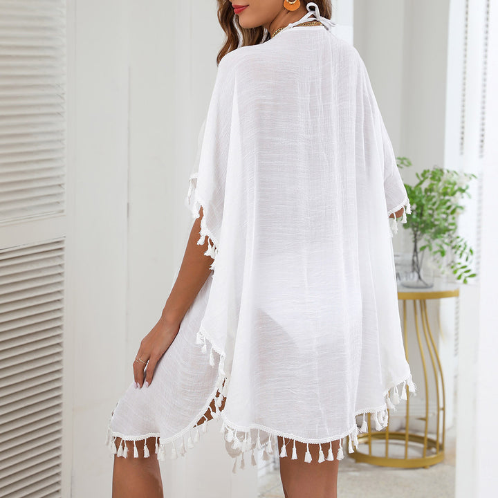 Damen Strandtunika mit fransigem Saum und ausgeschnittenem Design Drune