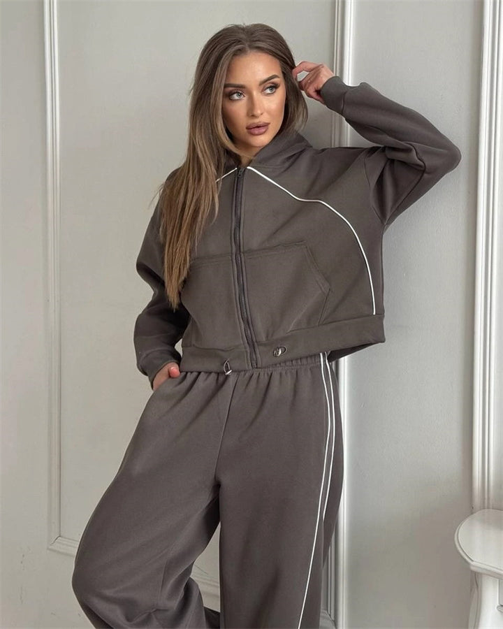 Damen sportliches Freizeitjacken- und Hosen-Set mit trendy Schnitt und elastischem Bund Drune