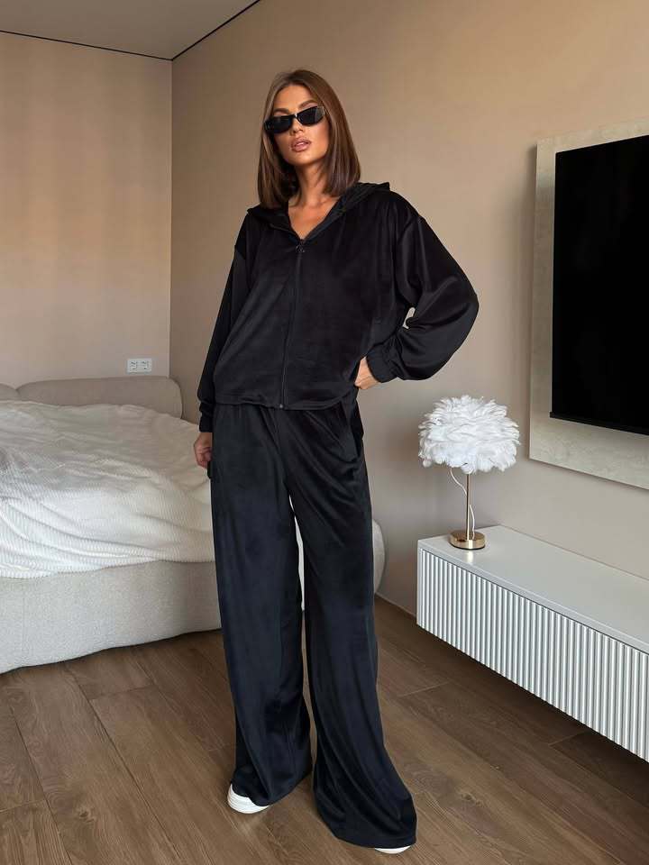 Damen Loungewear-Set mit leichtem Zip-Hoodie, elastischen Bündchen und weiten Palazzo-Hose Drune