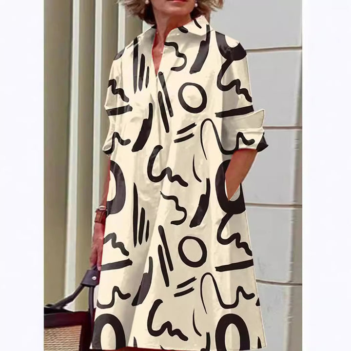 Damen nan A-Linien Hemdblusenkleid mit aufgekrempelten 3/4-Ärmeln und seitlichen Eingrifftaschen Drune