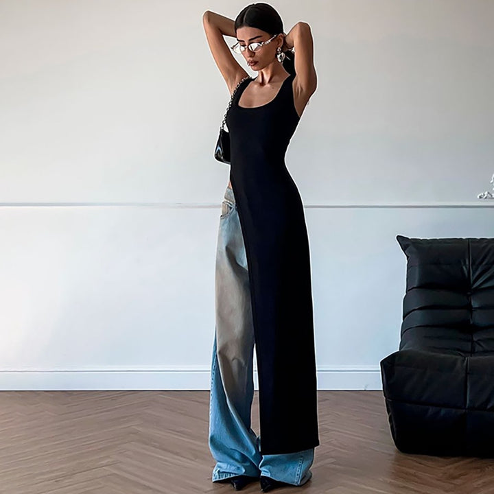 Damen Maxikleid mit asymmetrischem Schnitt und fließendem Stoff Drune