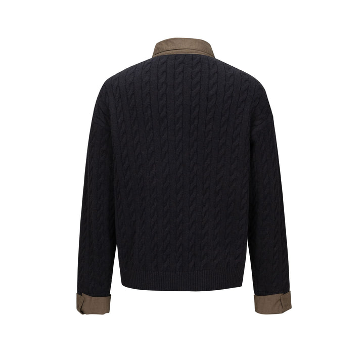 Herren Strukturierter Strickpullover mit integriertem Hemdkragen und Dreiknopf‑Leiste Drune
