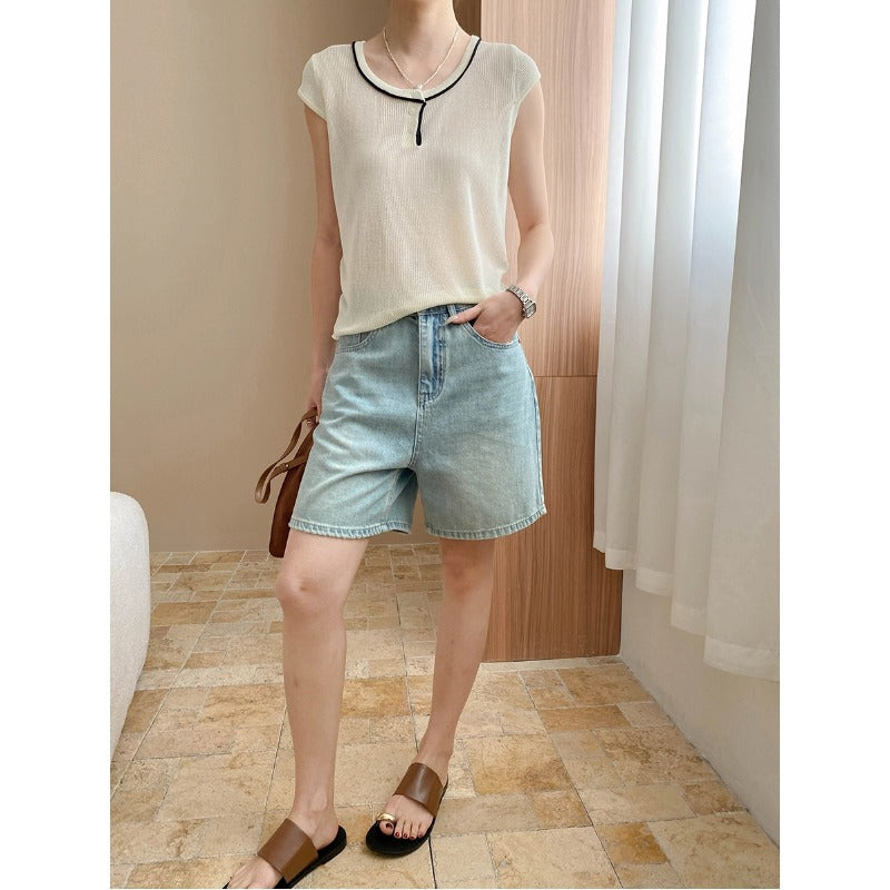 Damen lässige Jeansshorts mit hohem Bund und entspanntem Schnitt Drune